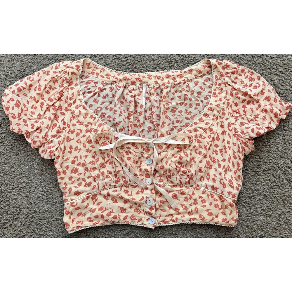 Free People Easy‎ To Love Tea Floral Cropped Short Sleeve Top Small